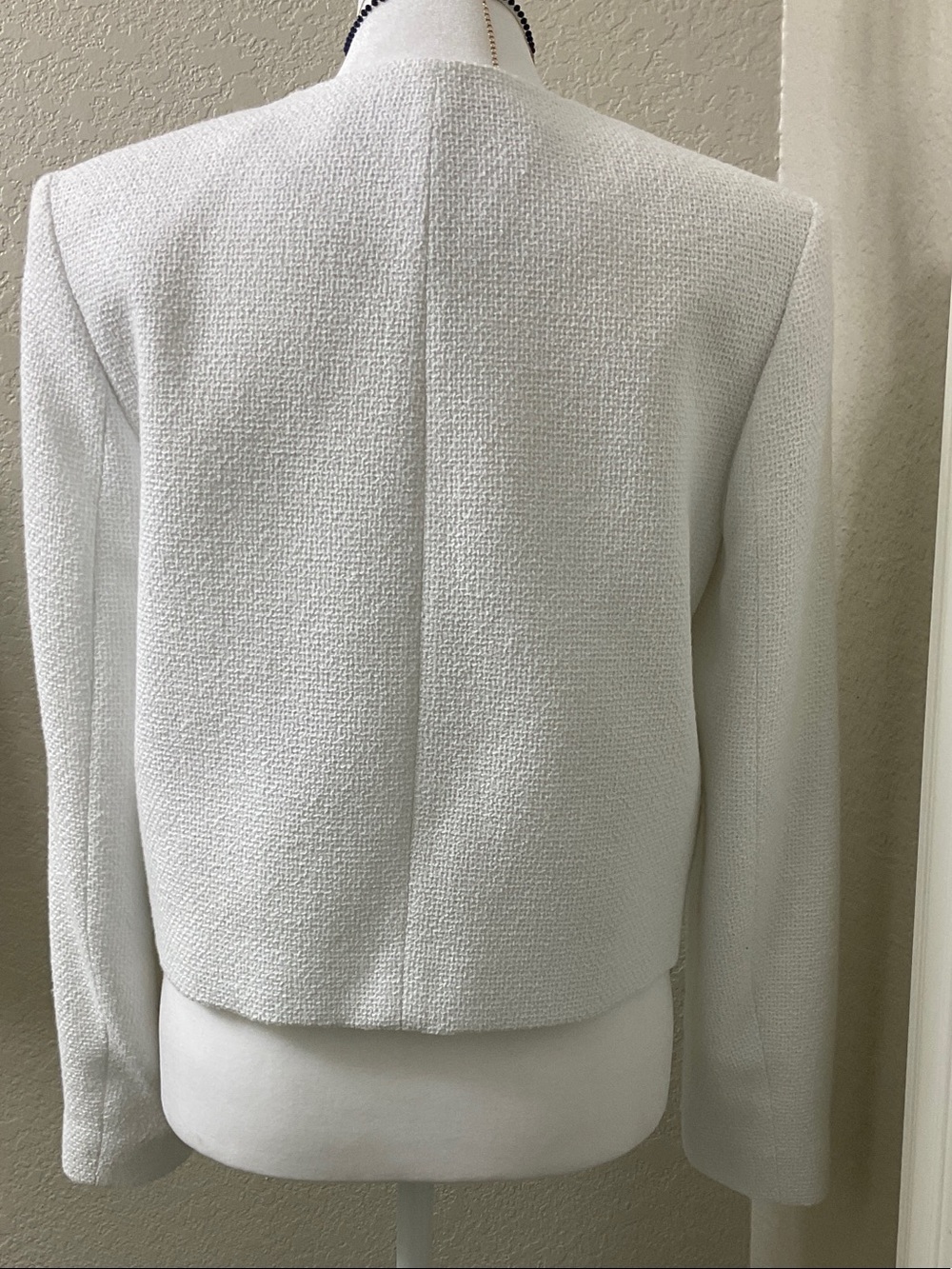 ZARA White Tweed Collarless Blazer with Decorative Silver Buttons - Picture 7 of 12
